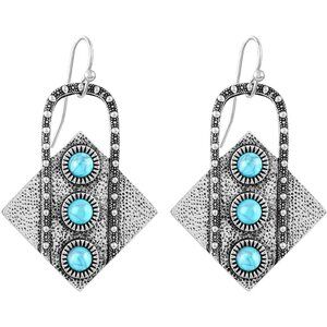 Turquoise Square Geometric Shaped Vintage Long Summer Earring for Women Jewelry